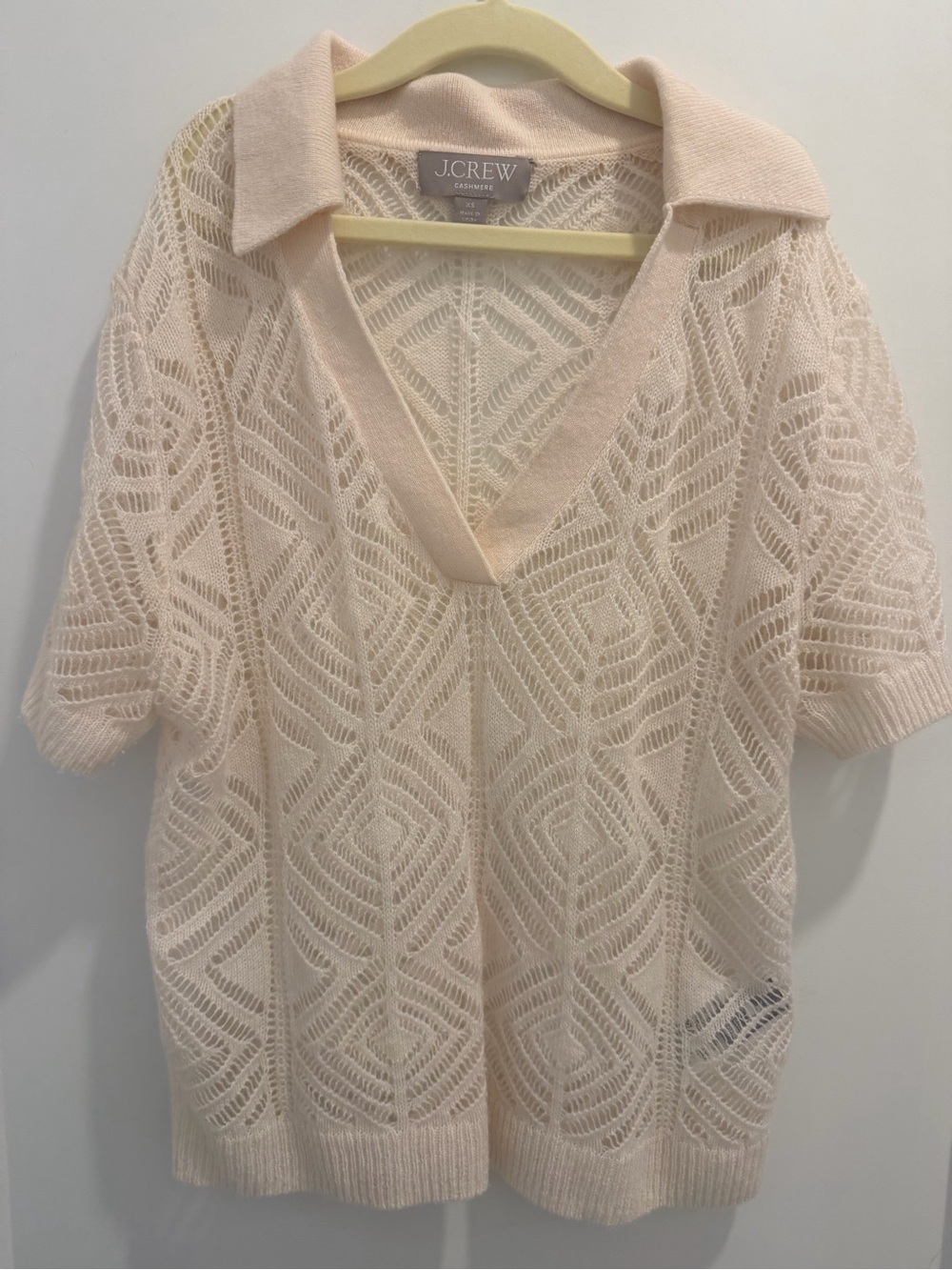 J.Crew 100% Cashmere Open Knit Polo Sweater Ivory XS